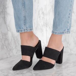 INTENTIONALLY BLANK Black Missy Suede Pointed Toe Mule Block Heels 9.5